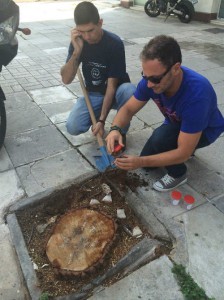 Ο αρμόδιος αντιδήμαρχος Λυκόβρυσης - Πεύκης κατά τη λήψη δειγμάτων από ξεραμένα πεύκα