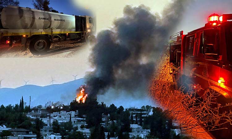 Φωτιά στα σύνορα Φιλοθέης – Ψυχικού από έκρηξη μετασχηματιστή
